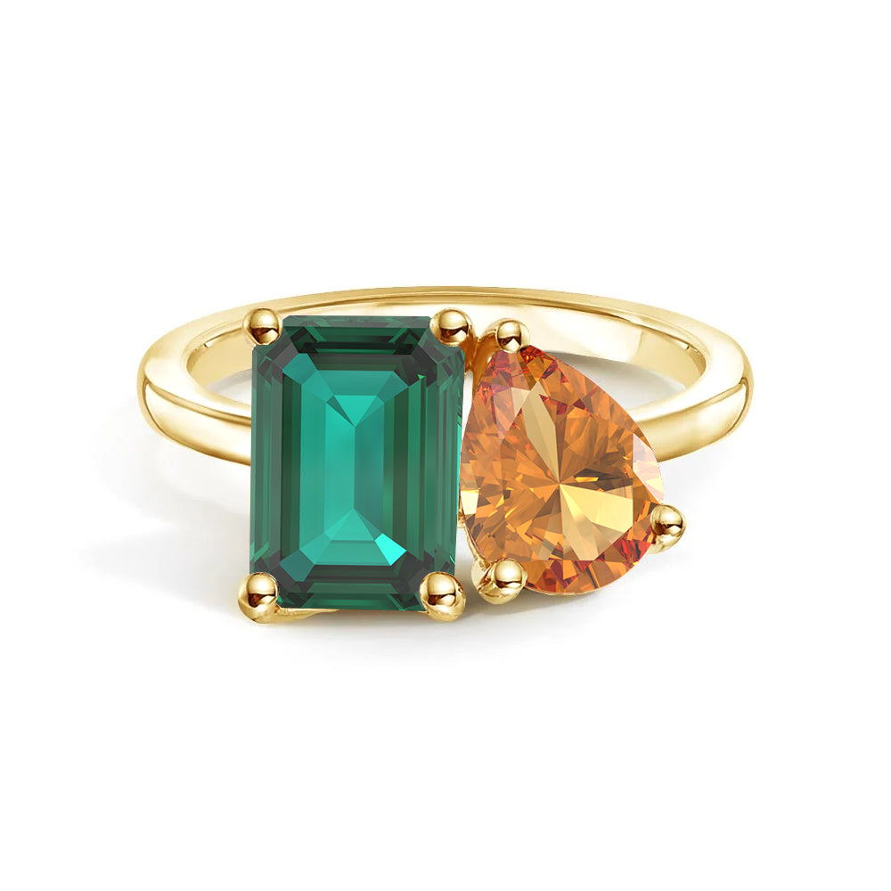 Personalized Toi et Moi Emerald Birthstone Ring - Custom Anniversary Jewelry for Couples, Engagements & Special Occasions