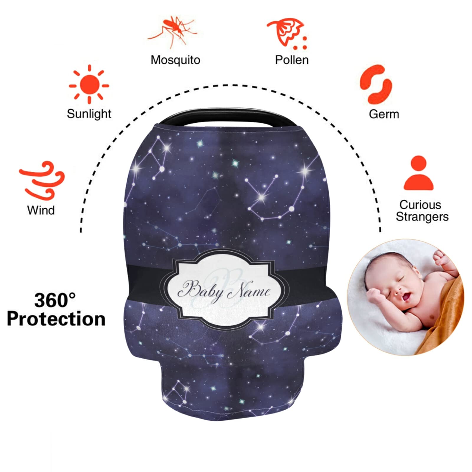 Personalized Baby Name Ladybug Car Seat Cover - Soft Stretchy Infant Car Canopy & Nursing Cover for Newborns & Moms | Perfect for Strollers, Shopping Trips & Breastfeeding in Public