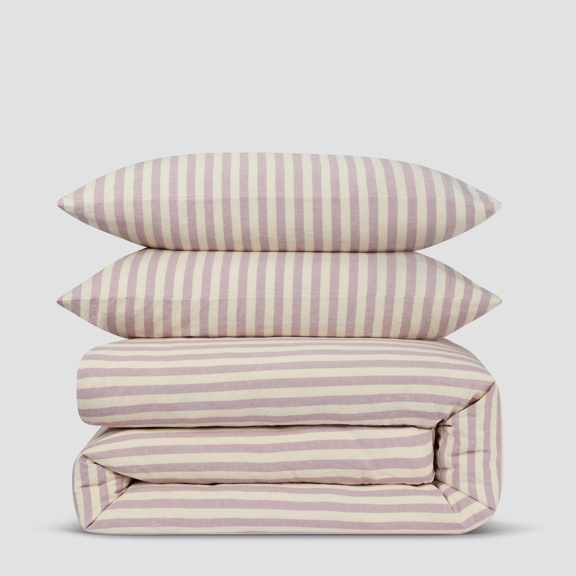 Premium Elderberry Pembroke Stripe Linen Blend Duvet Cover Set - Soft & Breathable Bedding for All Seasons - Perfect for Master Bedroom, Guest Room & Cozy Home Decor