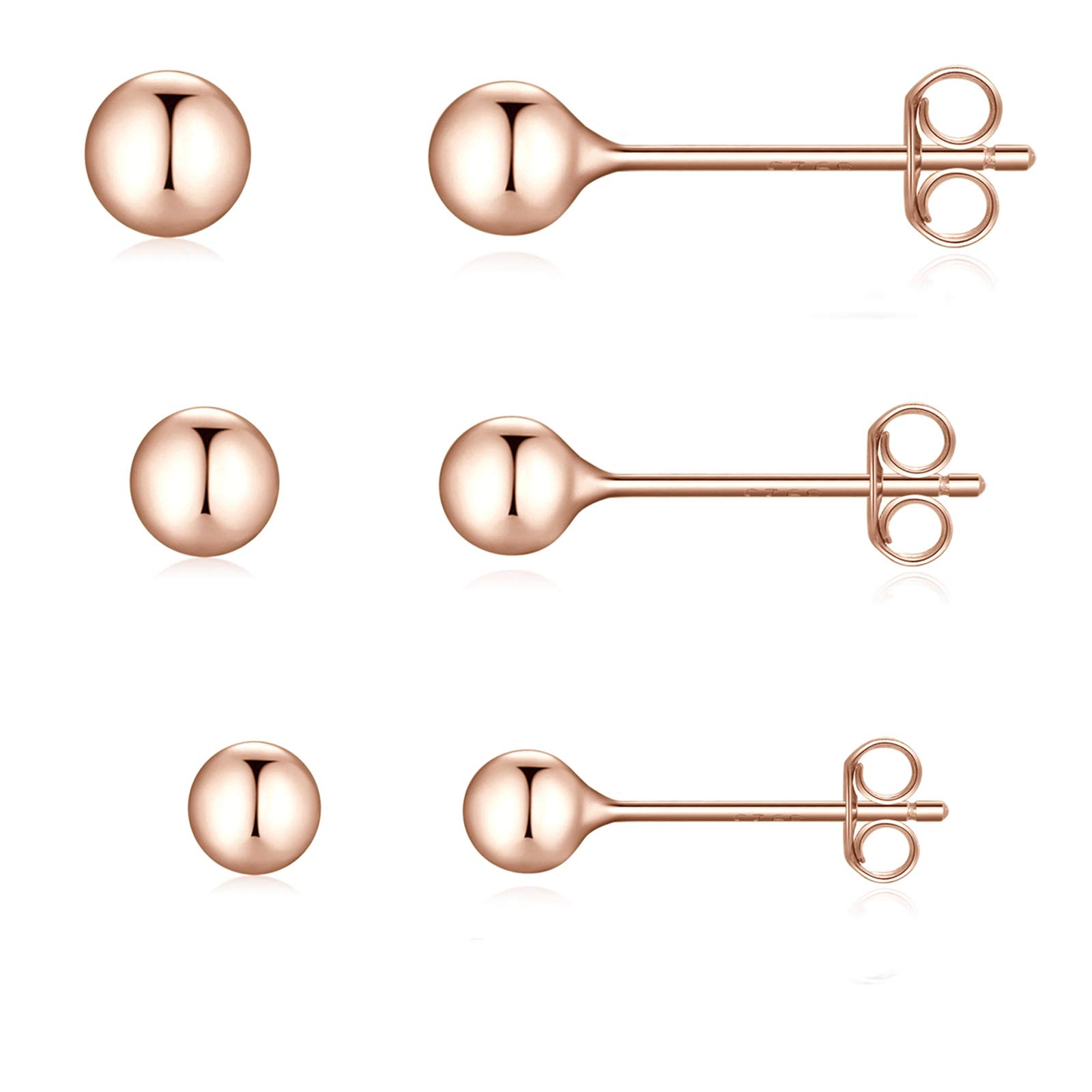 Sterling Silver Stud Earrings for Women & Girls - 3 Pairs Tiny Round CZ Cubic Zirconia Earrings Set (3mm & 4mm) | Cartilage, Tragus & Lobe Piercing Jewelry | Perfect for Everyday Wear, Gifts & Special Occasions