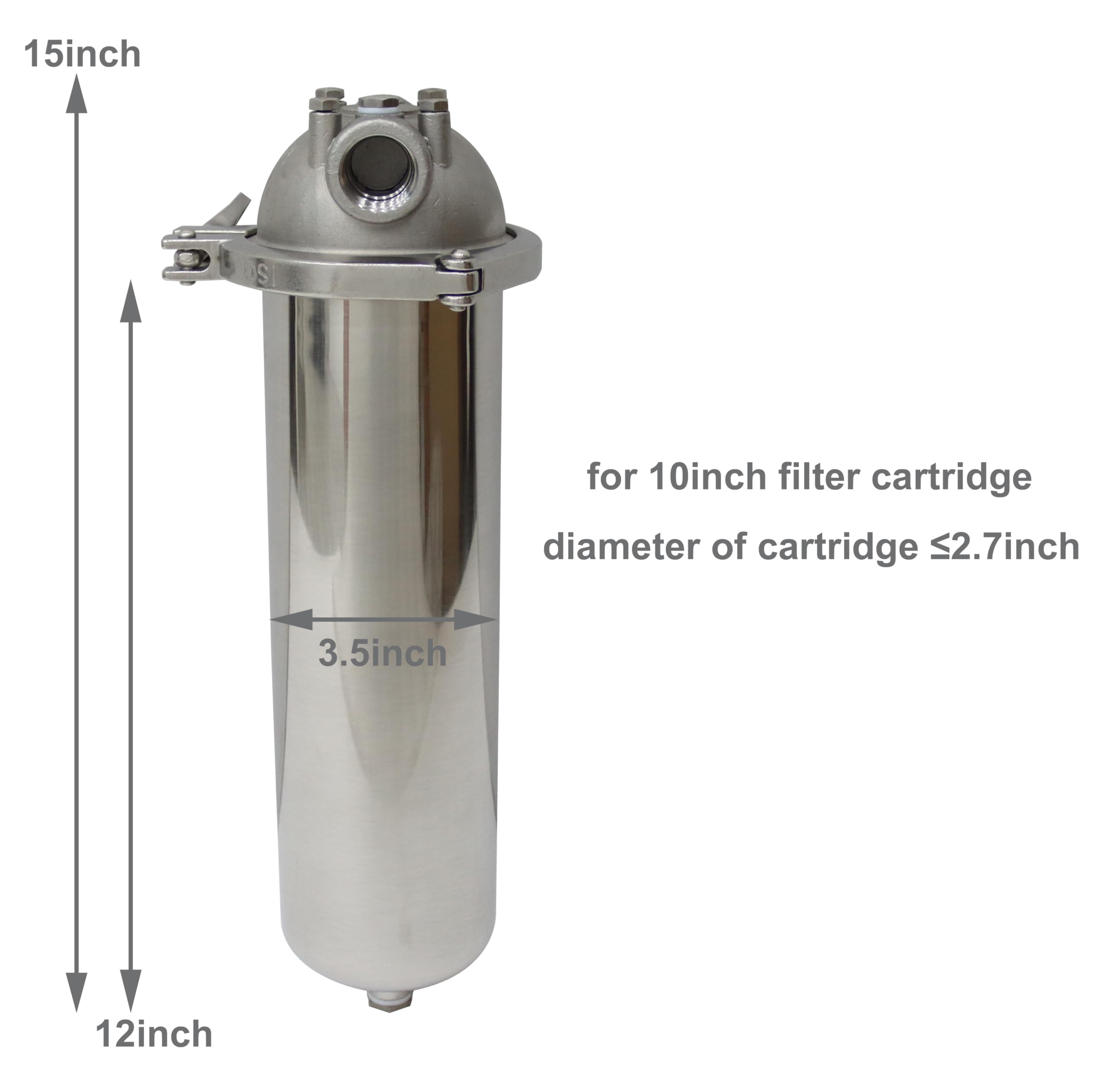 TECHTONGDA Stainless Steel Water Filter Housing - 3/4 Inch NPT for 10 Inch Filter Cartridge - 145 PSI Pressure Rating - Perfect for Home & Commercial Water Filtration Systems