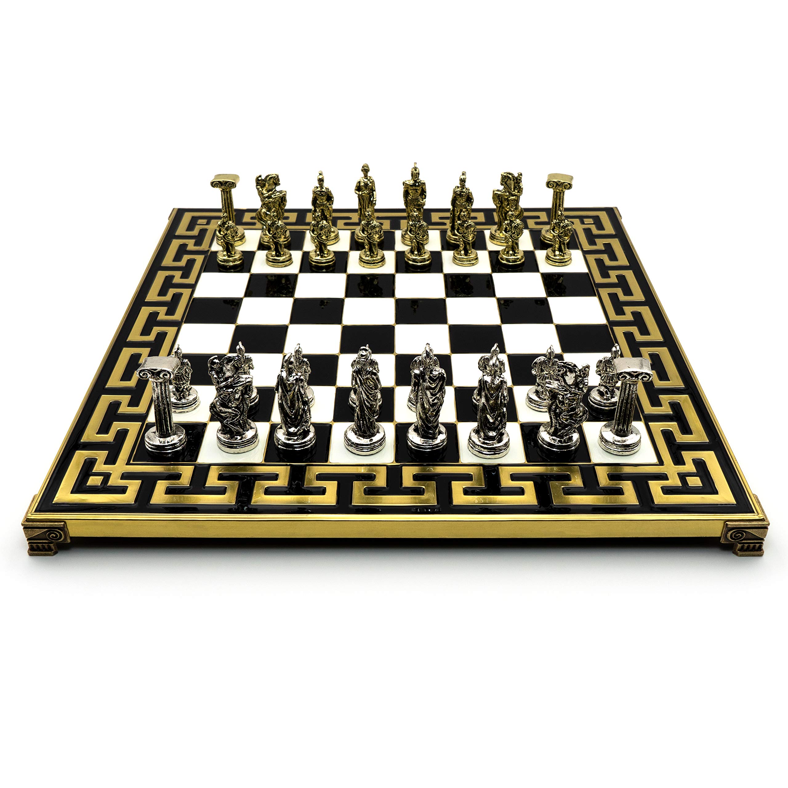 Handcrafted Trojan Warrior Themed Metal Chess Set with Wooden Storage Box - Perfect for Home Decor, Gifts & Strategy Game Lovers
