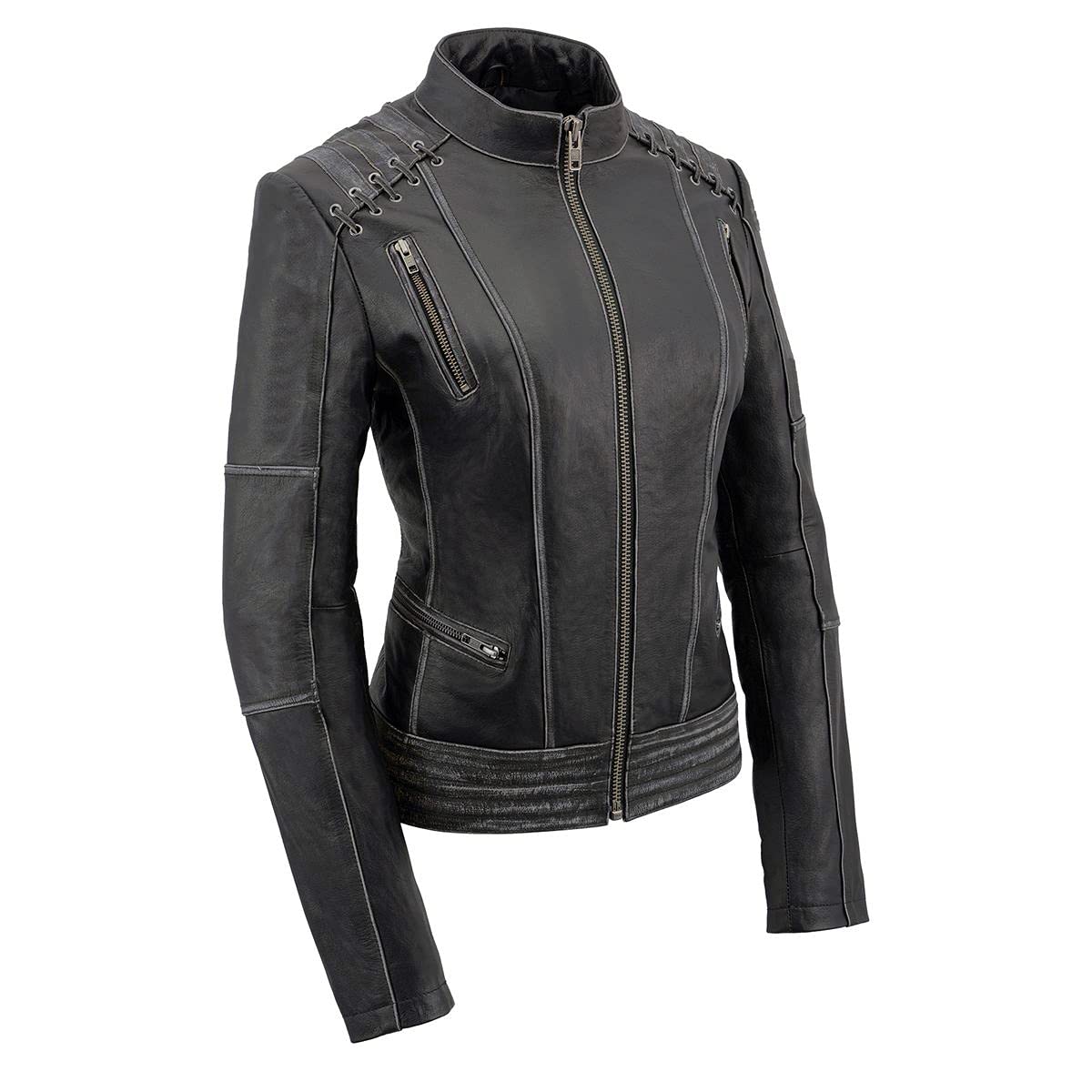 Milwaukee Leather MLL2526 Women's Elegant Distressed Gray Lace-Up Leather Jacket – Stylish Outerwear for Casual Wear, Night Out & Fall Fashion
