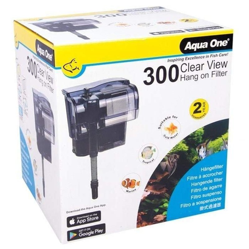 Aqua One ClearView 300 Hang On Back Filter for Aquariums - 80L Capacity, 300L/h Flow Rate - Perfect for Freshwater & Saltwater Fish Tanks, Planted Aquariums & Aquatic Pets