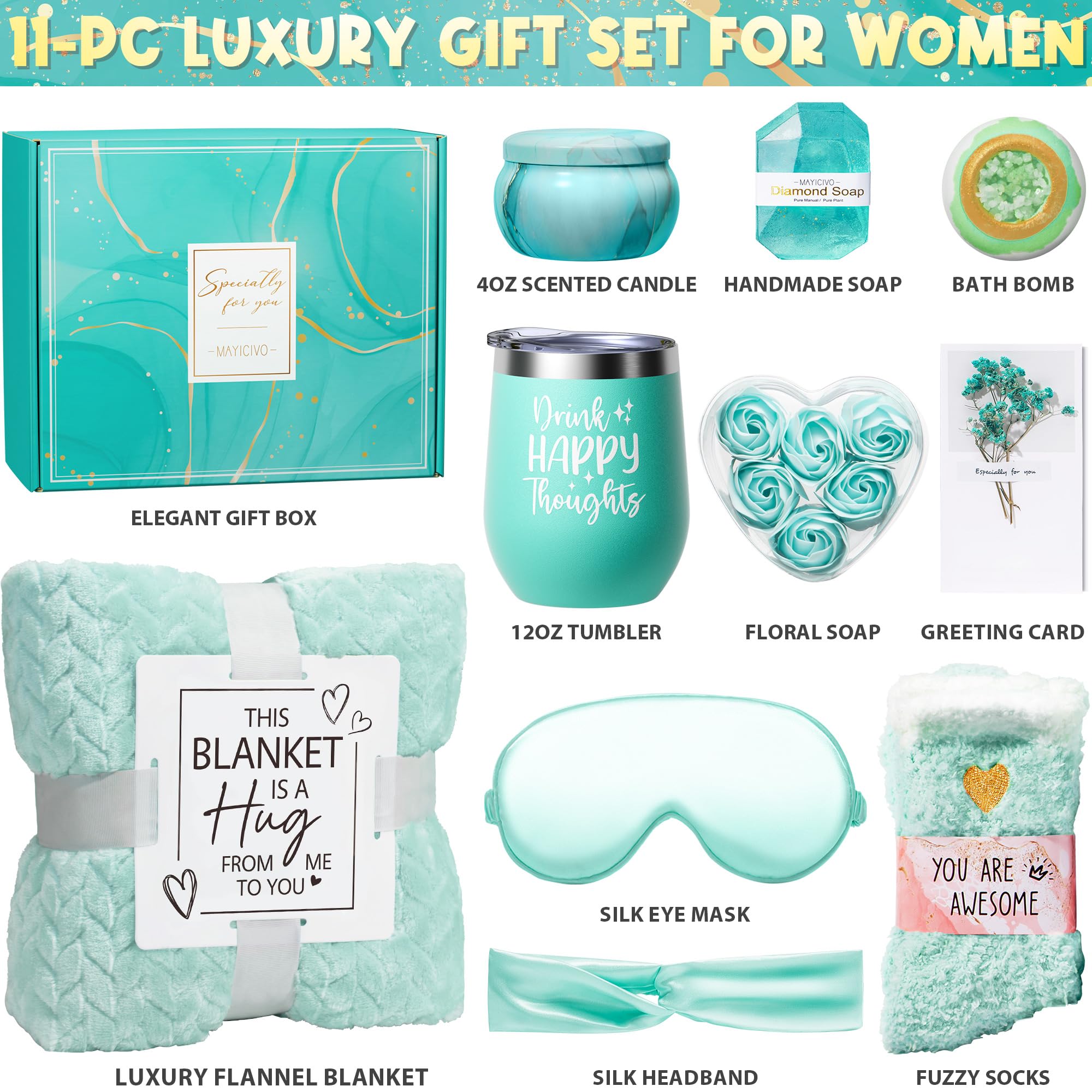 Luxury Spa Gift Basket for Women - Self Care, Birthday, Get Well Soon & Mother's Day Gifts with Plush Flannel Blanket | Relaxing Ocean-Themed Care Package for Mom, Wife, Sister & Friends | Perfect for Home Relaxation, Recovery & Special Occasions