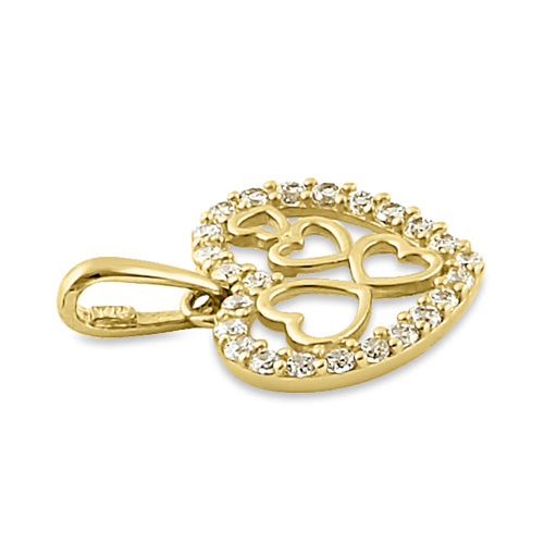 14K Solid Yellow Gold Quintuple Clear CZ Heart Pendant Necklace - Elegant Jewelry Gift for Women, Perfect for Valentine's Day, Anniversary & Special Occasions