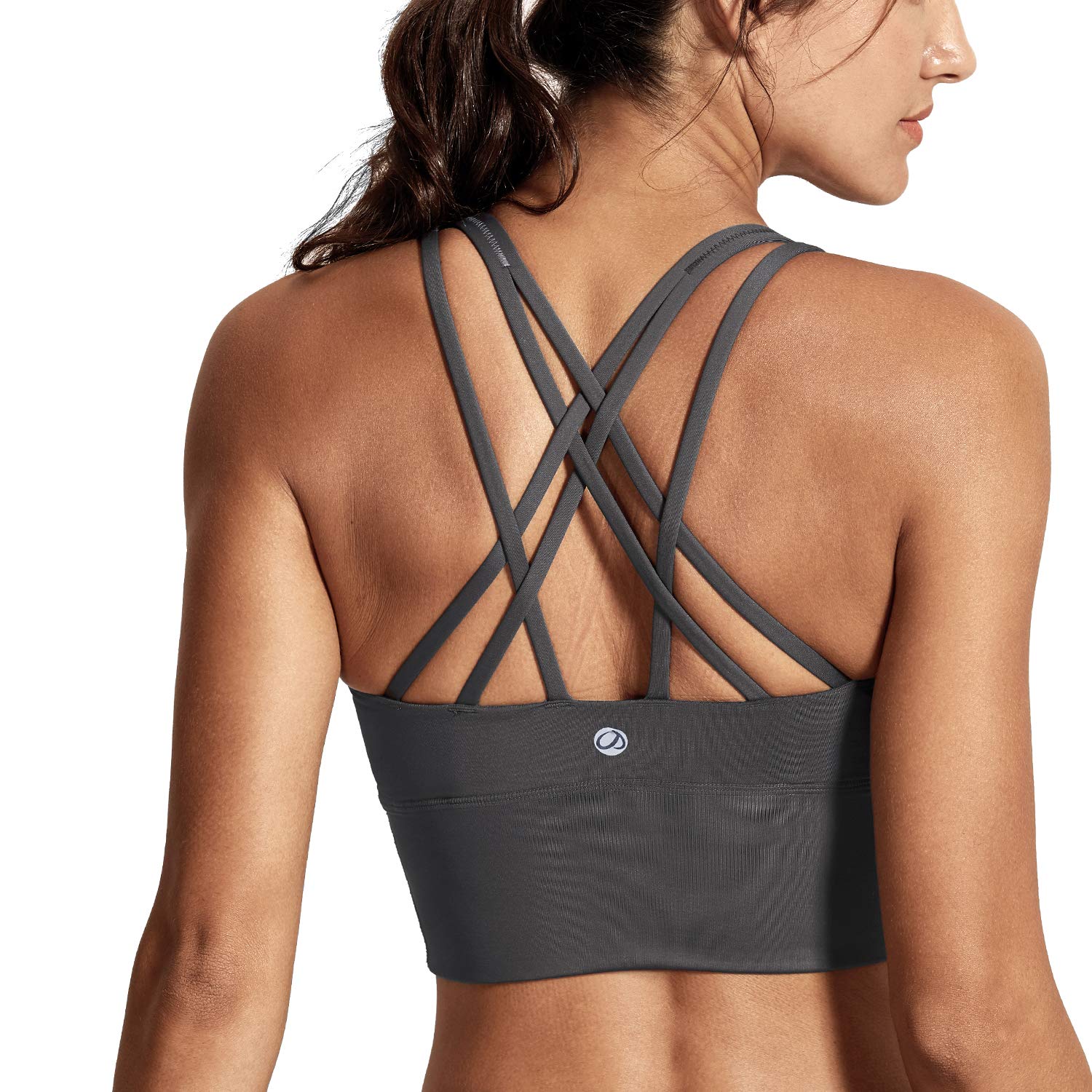 CRZ YOGA Women's Medium Impact Wirefree Padded Strappy Longline Sports Bra - Comfortable Workout Top for Yoga, Running & Gym