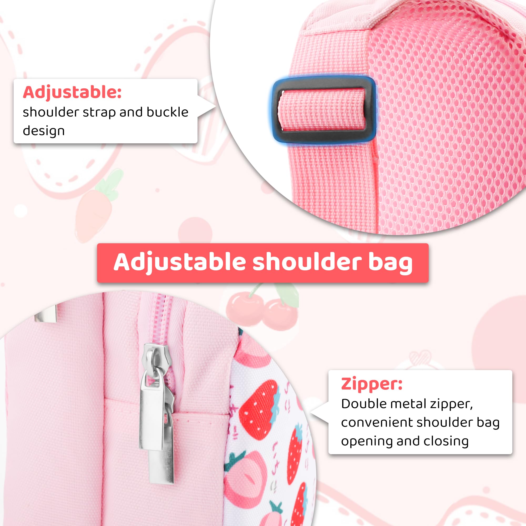 HYPERCASE Pink Strawberry Carrying Travel Bag for Nintendo Switch/OLED/Lite - Cute Sling Crossbody Backpack with 2 Pockets for Switch Console, Dock, Joycon & Accessories Storage - Perfect for Gaming On-The-Go, Travel, and Daily Commute