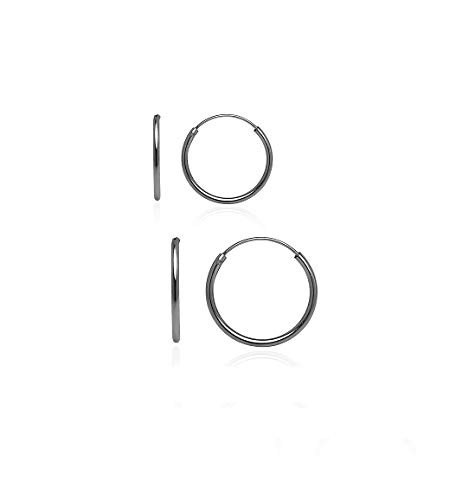 Sterling Silver 10mm & 12mm Small Endless Hoop Earrings Set of 2 - Dainty Minimalist Hoops for Everyday Wear, Gift for Her, Perfect for Work & Casual Outfits