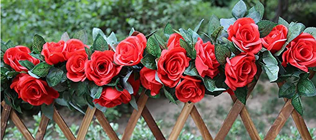 Lannu 2PCS 15 FT Artificial Rose Vine Garland - Fake Flowers for Wedding, Home, Garden, Party & Hotel Decor (Red) | Perfect for Indoor/Outdoor Decoration, Wall Hanging, and Event Centerpieces