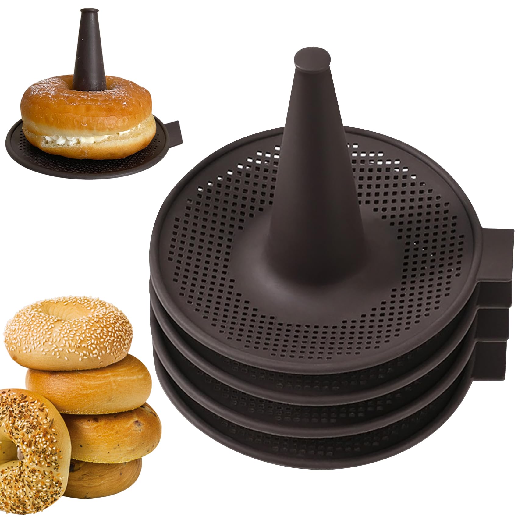 Premium Silicone Donut & Bagel Molds Set - 4 Piece Conical Baking Molds for Homemade Doughnuts, Bagels, Cakes | Non-Stick, BPA-Free | Perfect for Birthday Parties, Breakfast, and Baking Enthusiasts (Coffee Color, 4pcs)