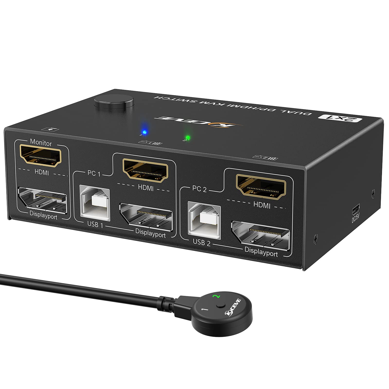 DP HDMI KVM Switch 2 Port 4K@60Hz - Dual Monitor USB KVM Switch for 2 Computers, Share Keyboard Mouse & Display - Perfect for Home Office, Gaming Setup and Multi-PC Workstations