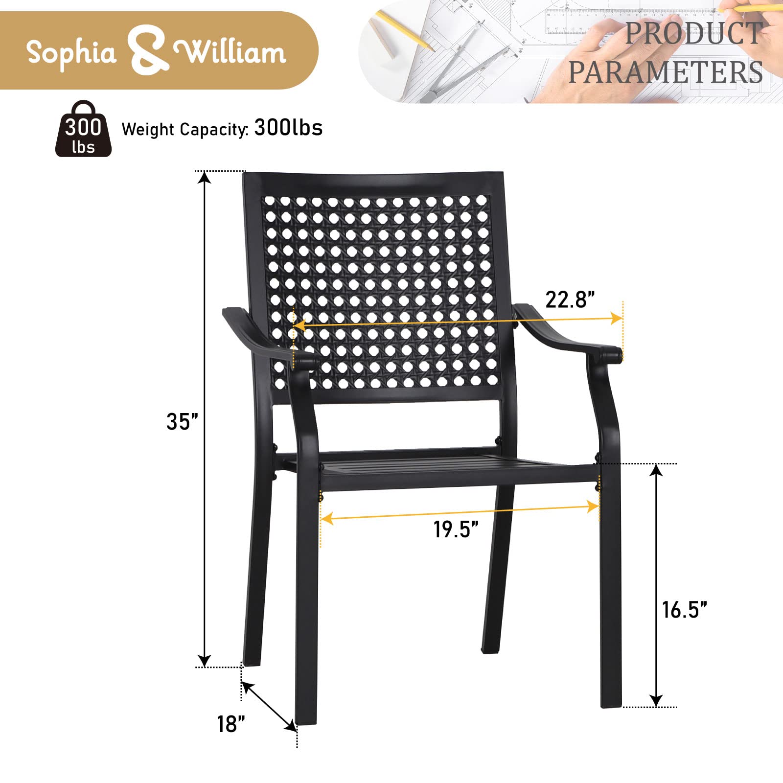 Sophia & William 3-Piece Patio Bistro Set - 2 Stackable Metal Chairs & Round Side Table - Outdoor Furniture for Backyard, Balcony, Garden & Indoor Use - Perfect for Relaxing, Dining & Entertaining