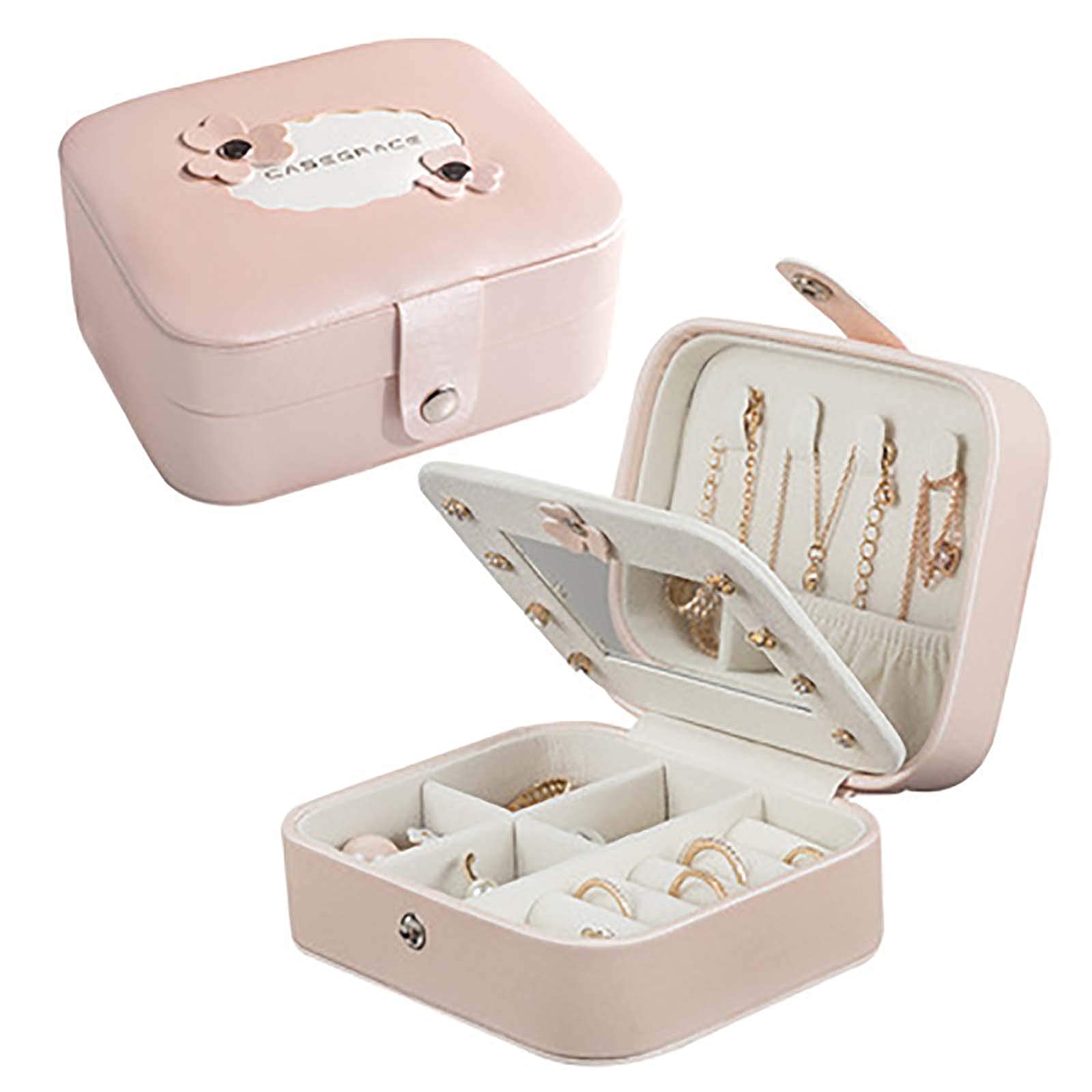 Elegant Faux Leather Travel Jewelry Box for Women - Small Jewelry Organizer with Mirror for Rings, Earrings, Necklaces - Perfect for Travel, Home Storage & Gift Giving