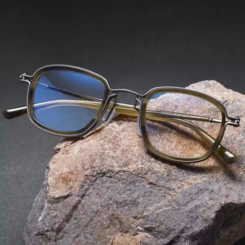 Unisex Black Titanium Acetate Square Full Rim Eyeglasses Frame 45863 - Stylish & Durable for Work, Reading & Everyday Wear