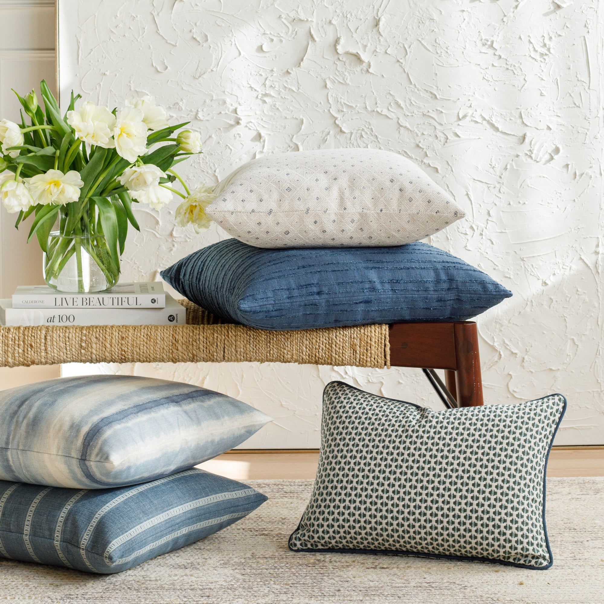 Malibu Stripe 22x22 Navy Throw Pillow Cover - Soft Decorative Cushion for Sofa, Bed & Home Decor