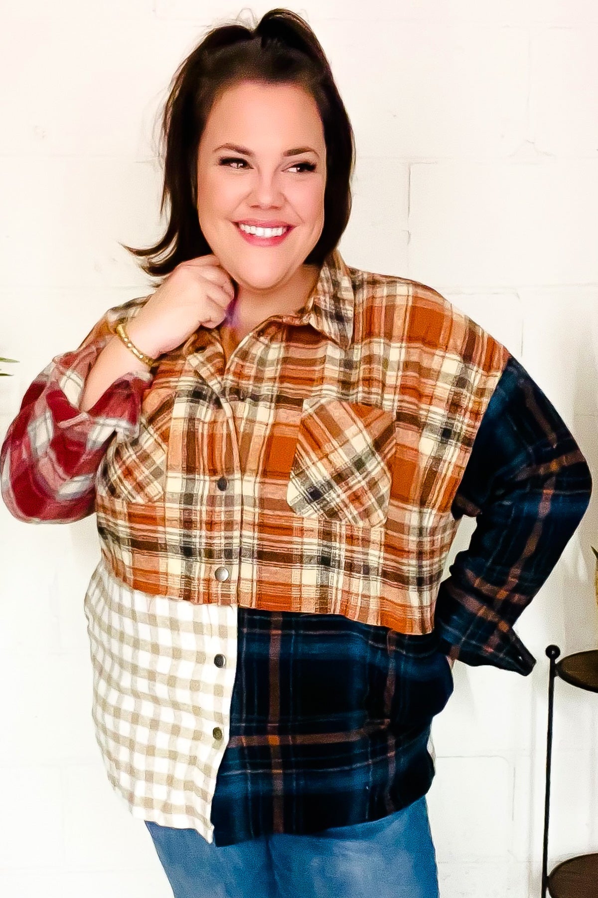 Stylish Multicolor Plaid Snap Button Shacket for Women - Trendy Fall & Winter Layering Piece for Casual Outfits and Outdoor Activities