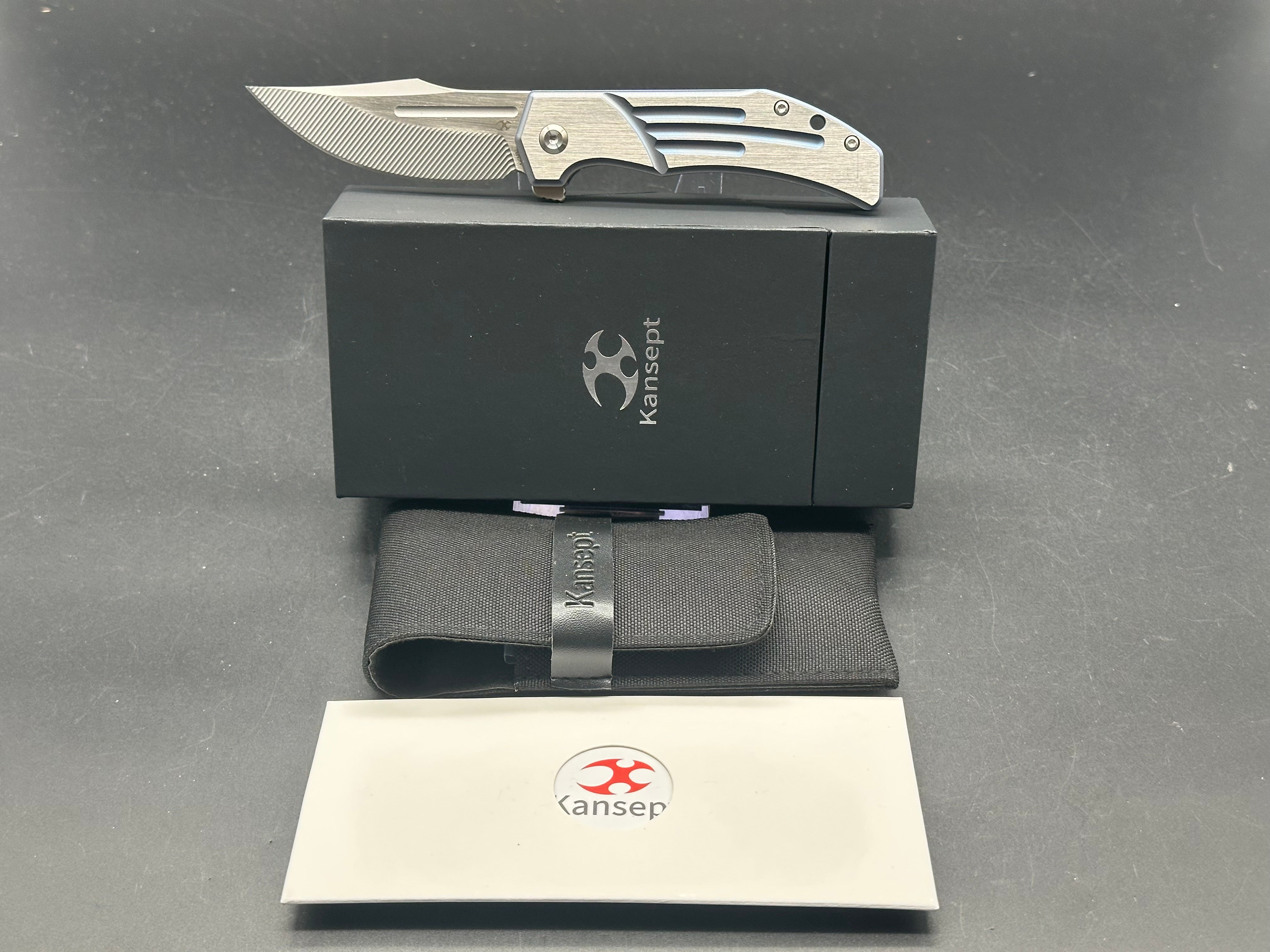 KANSEPT ORION Folding Pocket Knife - Blue/Satin Titanium Handle, S35VN Steel Clip Point Blade for EDC, Camping & Outdoor Activities