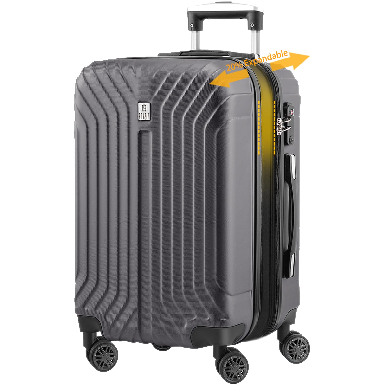 AnyZip 24 Inch Expandable Hard Shell Checked Luggage with TSA Lock - Lightweight Rolling Suitcase with Wheels for Air Travel (Grey) | Perfect for Business Trips, Family Vacations & International Travel