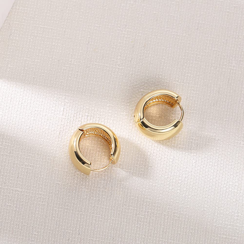 Chunky Gold Hoop Earrings for Women & Men - 14K Gold Plated Small Huggie Hoops - Perfect Gift for Her, Birthday, Anniversary & Everyday Wear