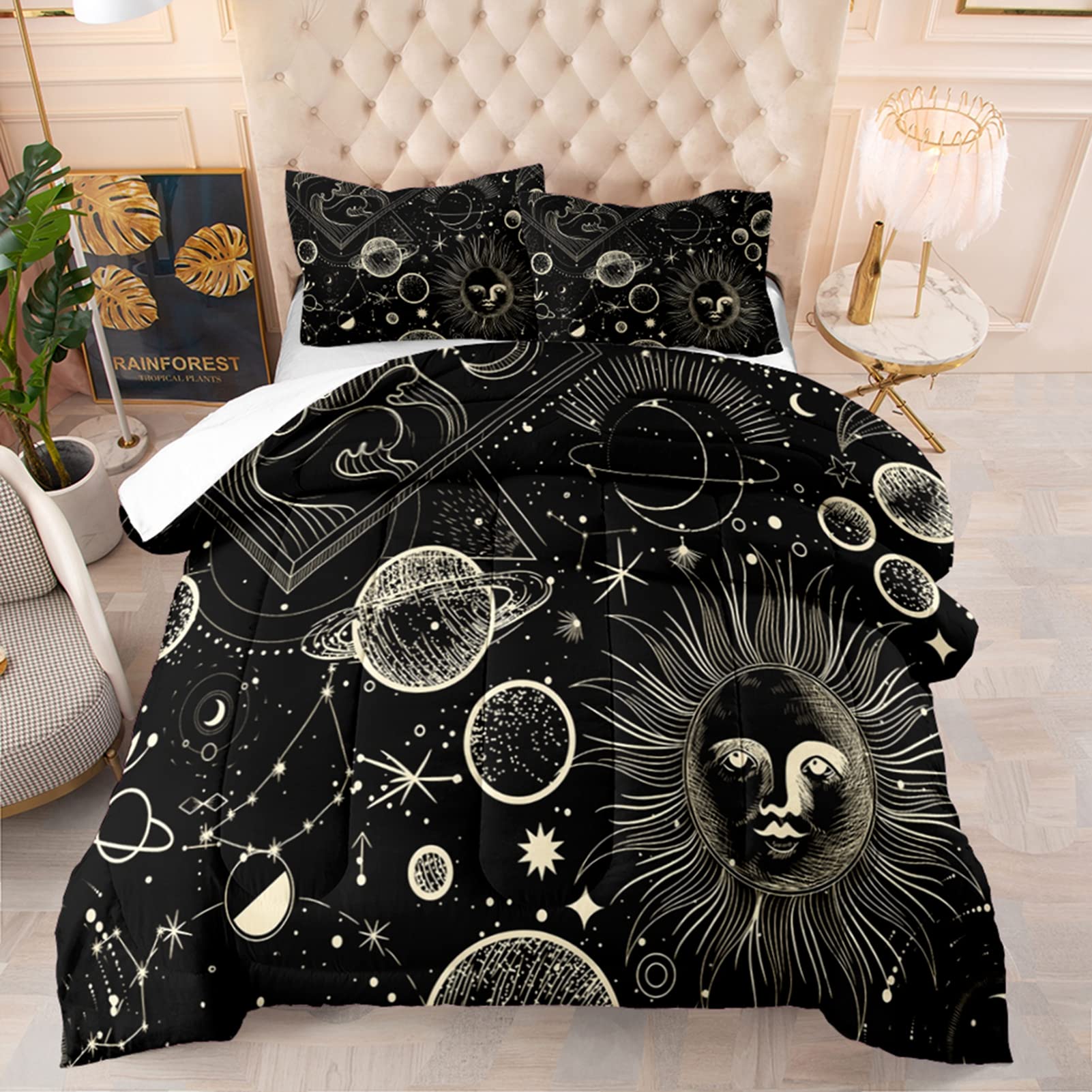 Vnaix Moon and Stars Comforter Set | Twin Size Boho Space Themed Bedding for Boys, Girls & Teens | 1 Comforter + 1 Pillowcase | Perfect for Kids' Rooms, Dorm Decor & Celestial Themed Bedrooms