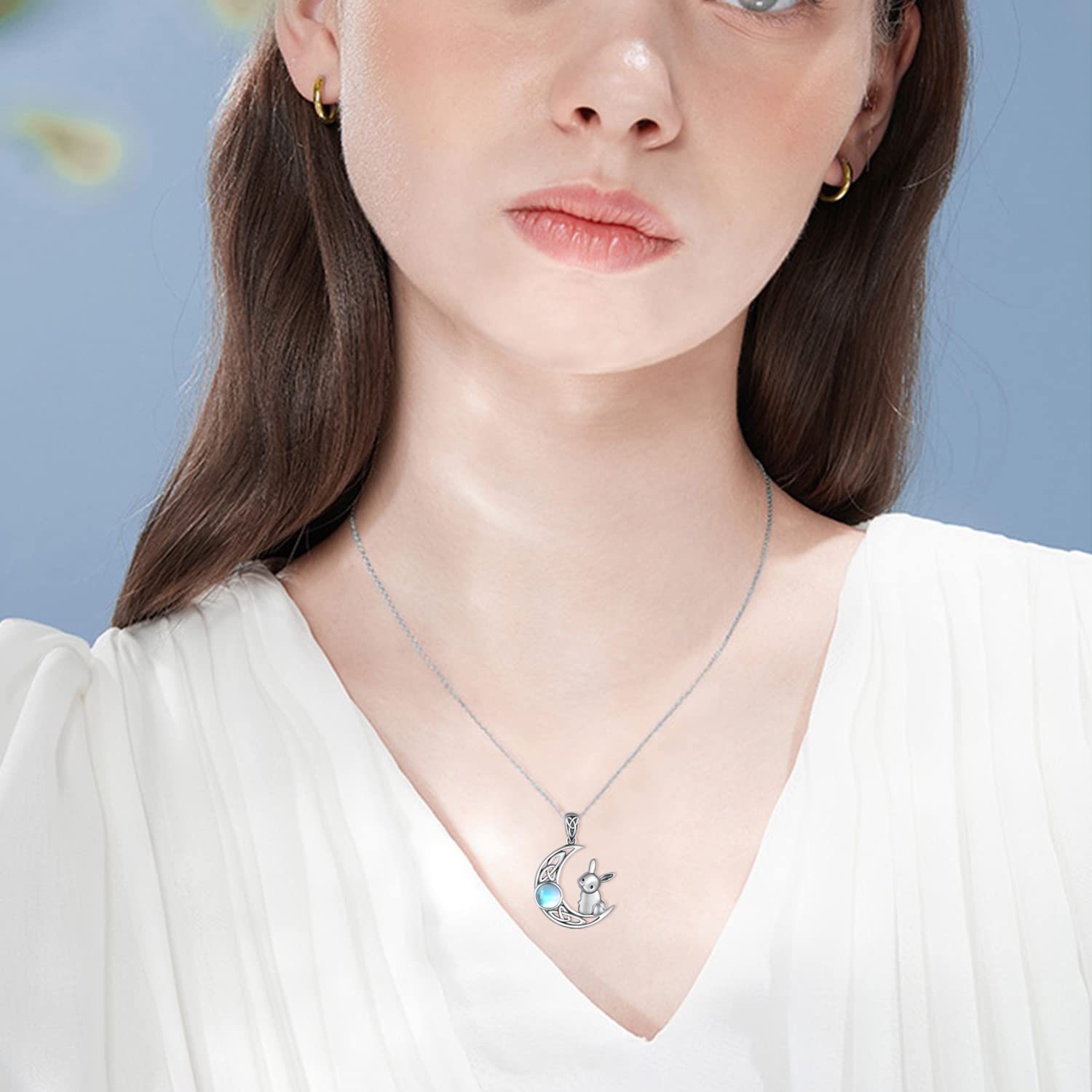Moonstone Bunny Necklace for Women - 925 Sterling Silver Rabbit Pendant Necklace, Easter Bunny Jewelry Gift for Her - Perfect for Easter Gifts, Birthday Presents & Everyday Wear