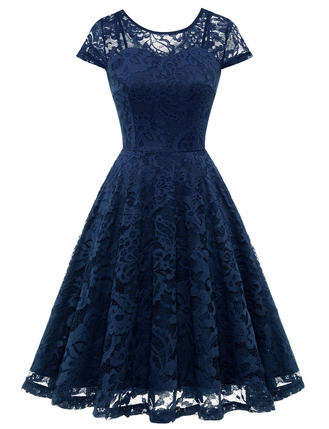 Vintage Floral Lace Cocktail Party Dress for Women - Fit and Flare Prom Dress with Pockets | Perfect for Evening Parties, Weddings, and Special Occasions