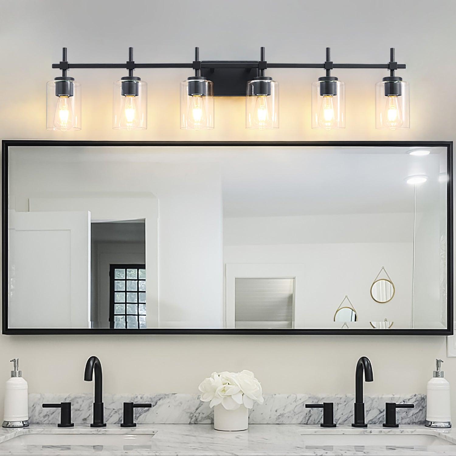 Jasper Modern Clear Glass 6-Light Bathroom Vanity Light Fixture - Elegant Lighting for Bathroom, Powder Room & Dressing Area