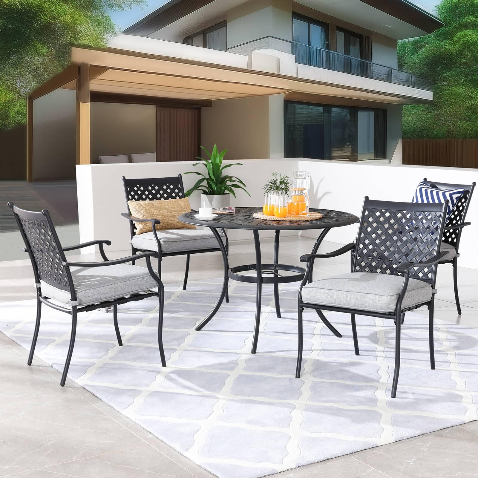 PatioFestival 5-Piece Heavy-Duty Round Outdoor Dining Set with 4 Stackable Chairs - Perfect for Backyard, Garden, Patio & Indoor Dining | Weather-Resistant Outdoor Furniture
