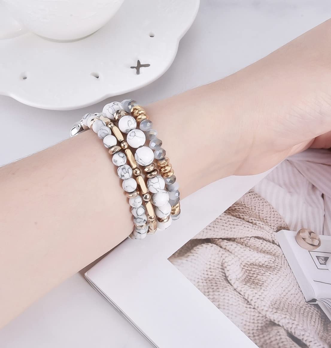 VISOOM Stretchy Beaded Bracelet Compatible with Apple Watch 40mm 38mm 41mm 42mm (Series 1-10 & SE) - Handmade Crystal Beads Fashion Watch Band for Women - Perfect for Workouts, Office Wear & Casual Outfits