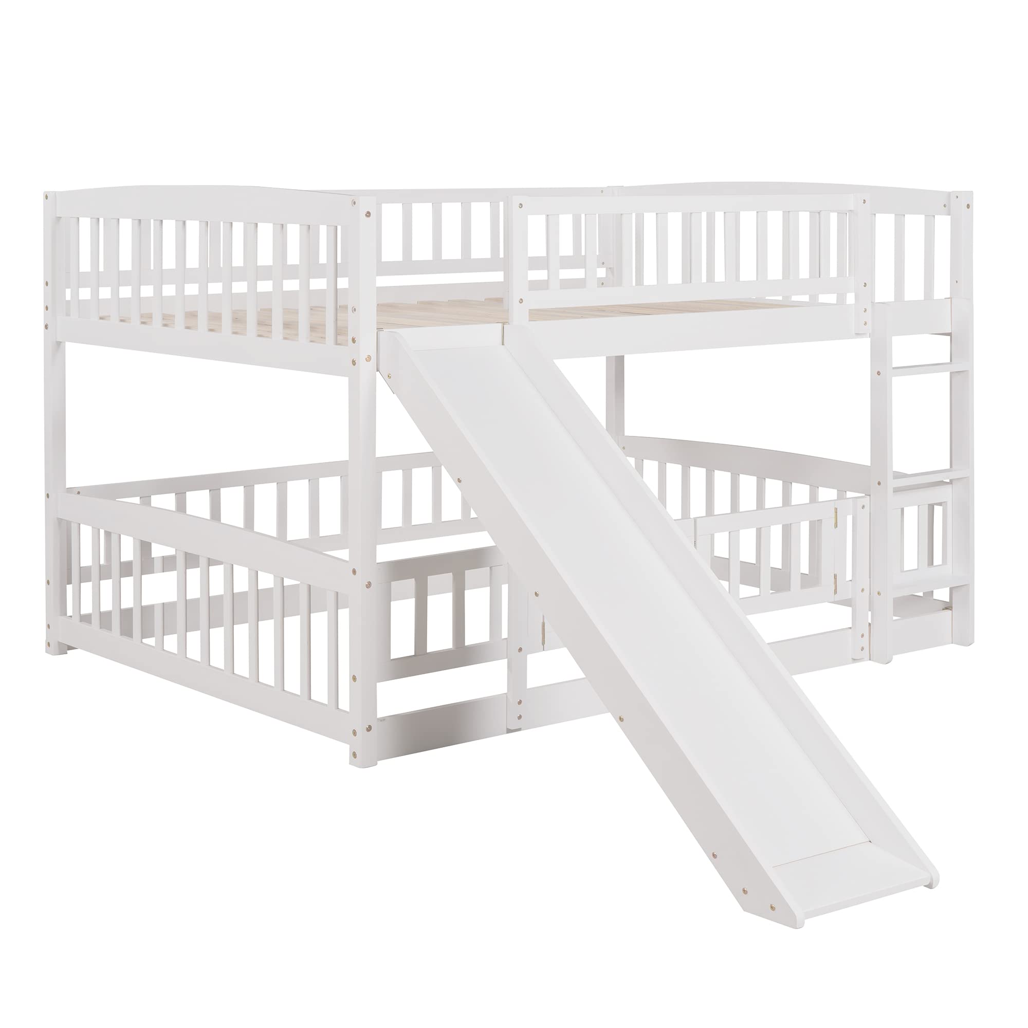 Harper & Bright Full Over Full Kids Bunk Bed with Slide - Wooden Twin Bunk Bed Frame with Safety Guardrail, Ladder & Fun Play Door - Perfect for Toddlers, Children & Teens (White) - Ideal for Small Bedrooms, Playrooms & Sleepovers