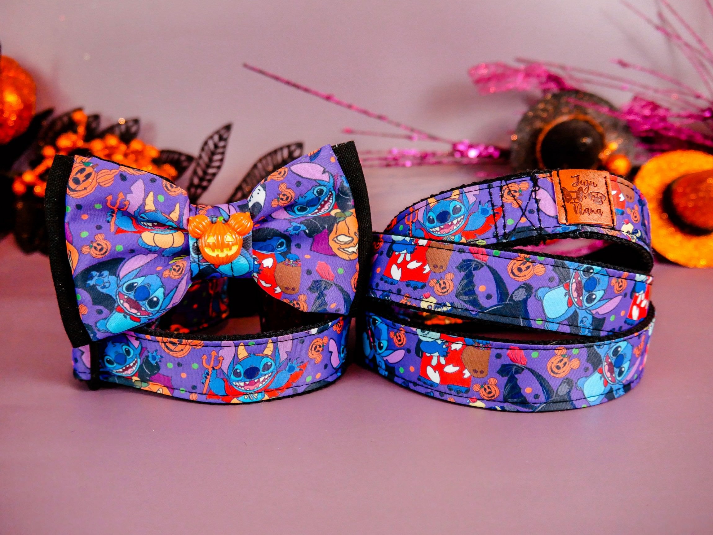Halloween Dog Collar with Bow Tie - Cute Stitch Design for Pets | Perfect for Halloween Costumes & Dress-Up Parties