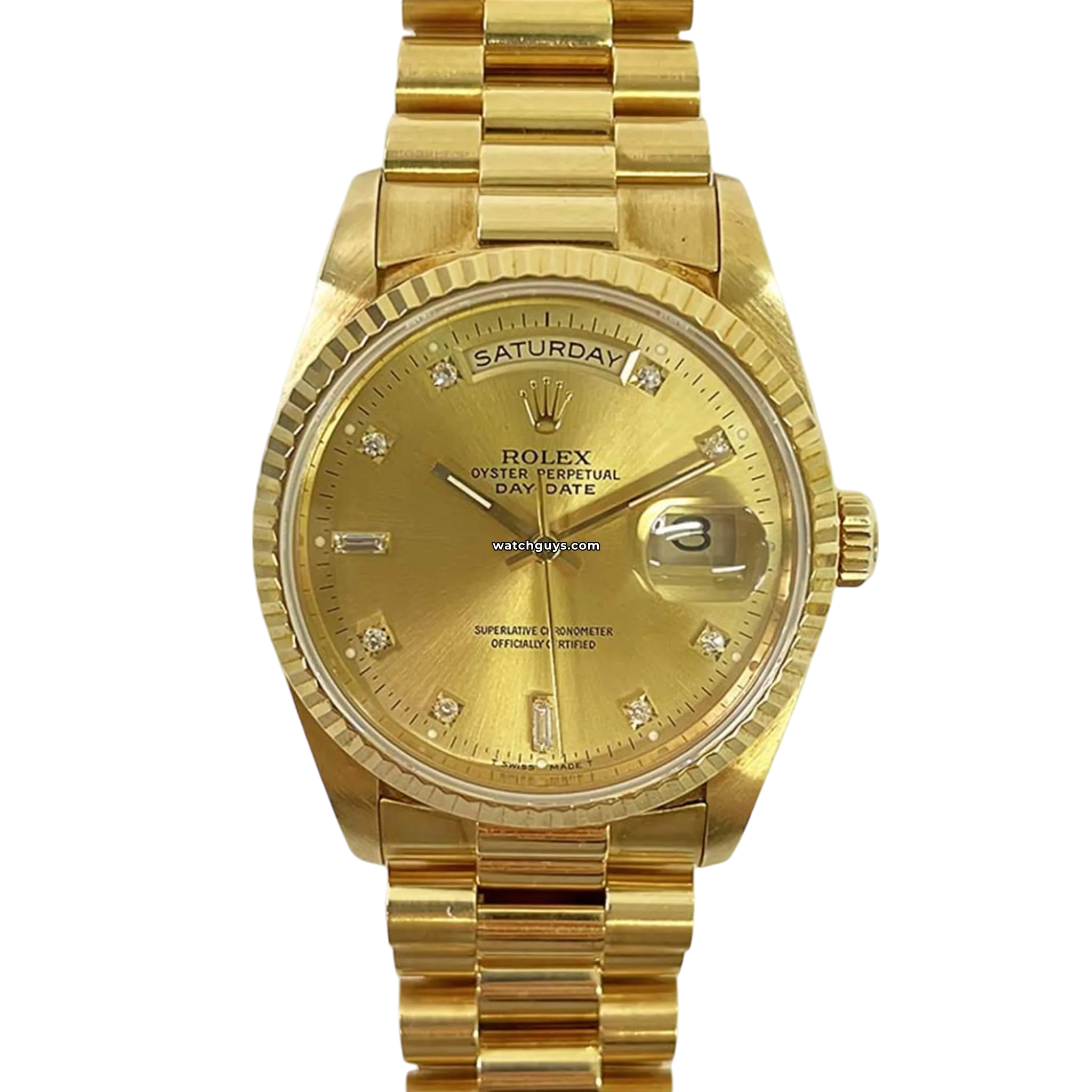 Rolex Day-Date 18238 Men's Watch - 18K Yellow Gold, Champagne Dial, Diamond Hour Markers - Luxury Dress Watch for Business & Formal Occasions