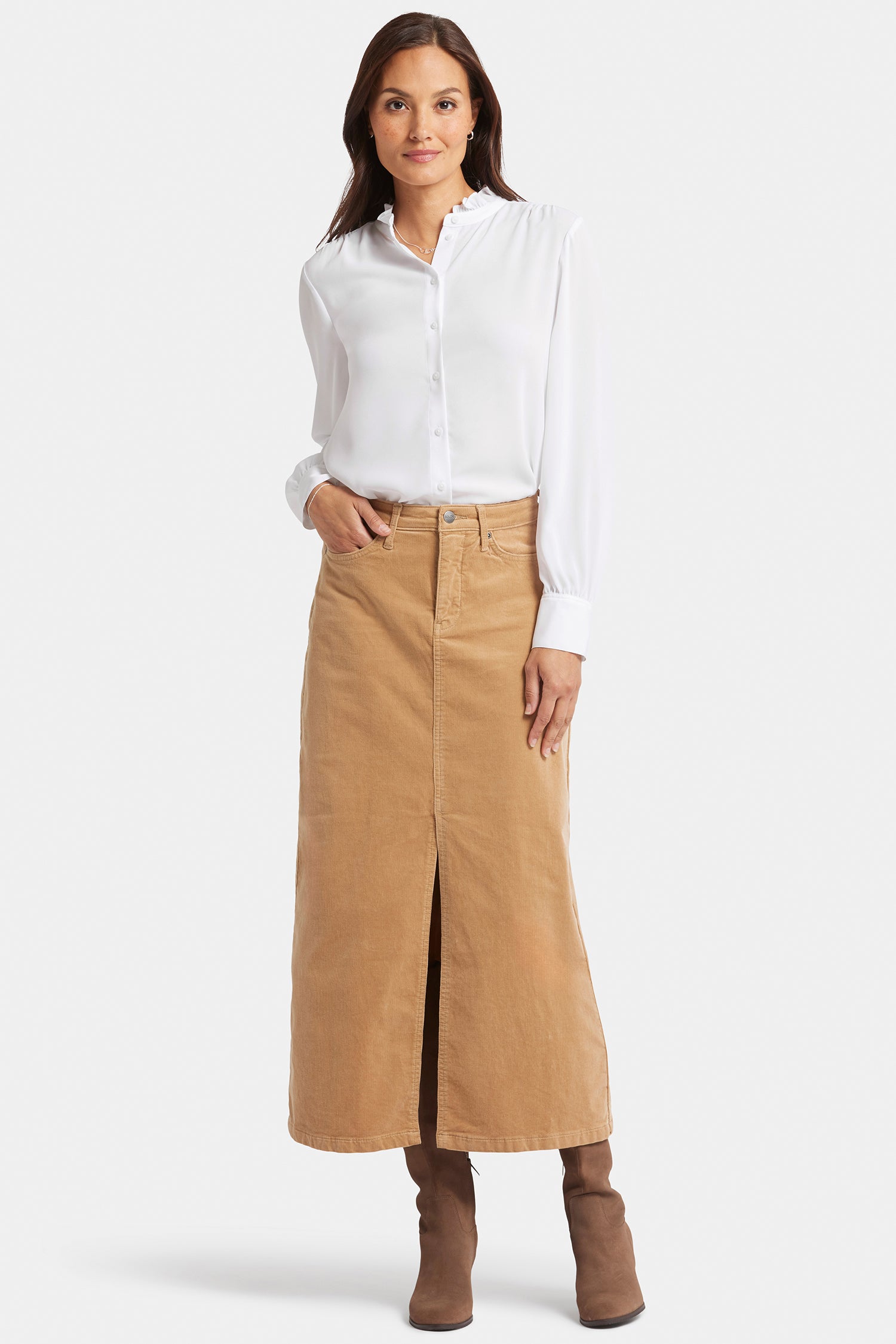 Elegant High Rise Long Skirt in Sand Dune - Perfect for Casual Outings, Date Nights & Boho Fashion Looks