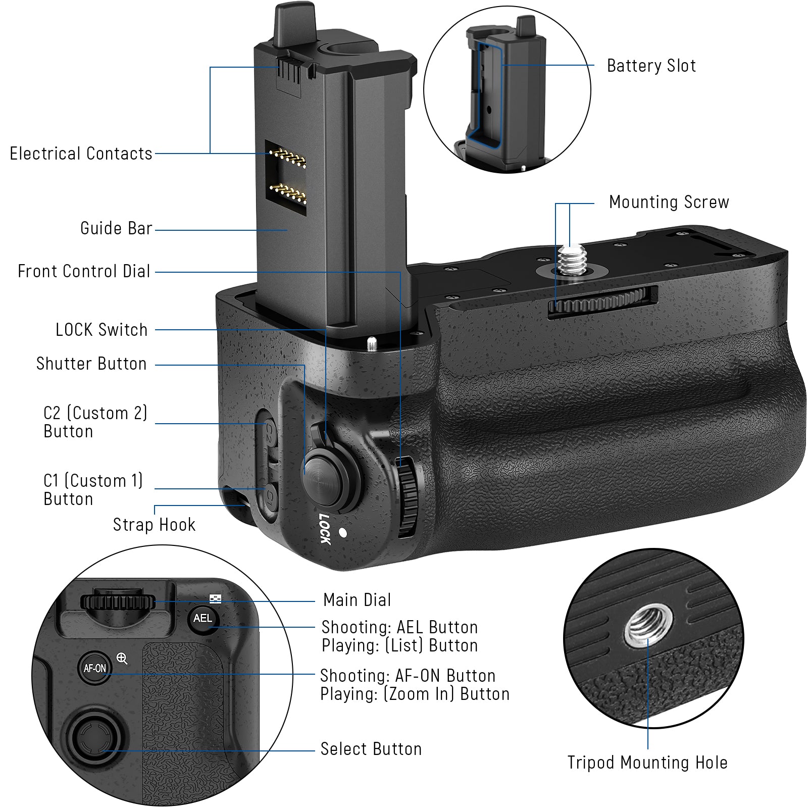 NEEWER VG C4EM Replacement Battery Grip for Sony A7R V A7R A7C IV A9 II A7 IV A7S III A1 - Compatible with Sony Mirrorless Cameras | Extended Shooting & Vertical Grip for Photography & Videography
