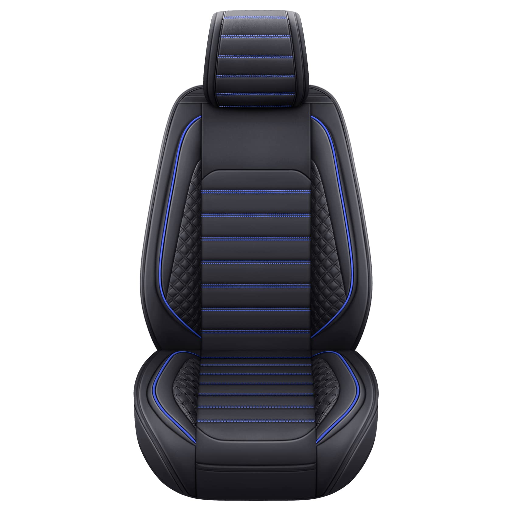 Waterproof Leather Seat Covers for Ford F150 (2009-2025) & F250/F350/F450 (2017-2025) - King Ranch & Limited Edition Pickup Truck Accessories - 2-Piece Front Set in Black & Blue - Durable Cushion Protectors for Off-Roading, Work Commutes & Family Road Trips