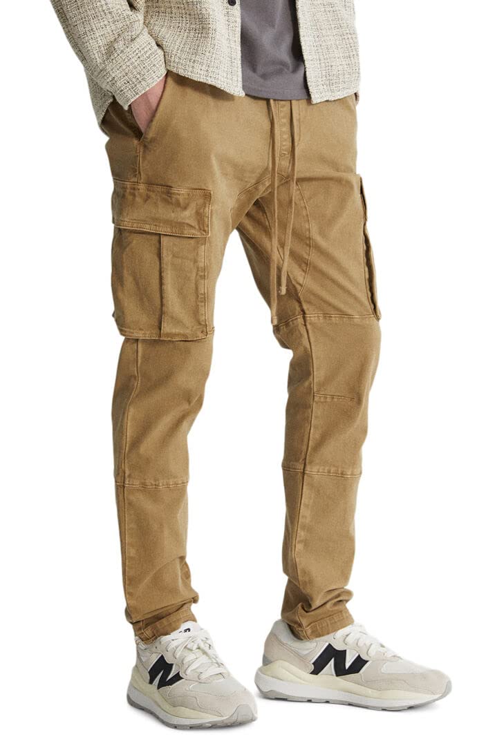 PacSun Men's Cooper Kelp Slim Cargo Pants - Lightweight Stretch Travel Hiking Pants for Outdoor & Casual Wear