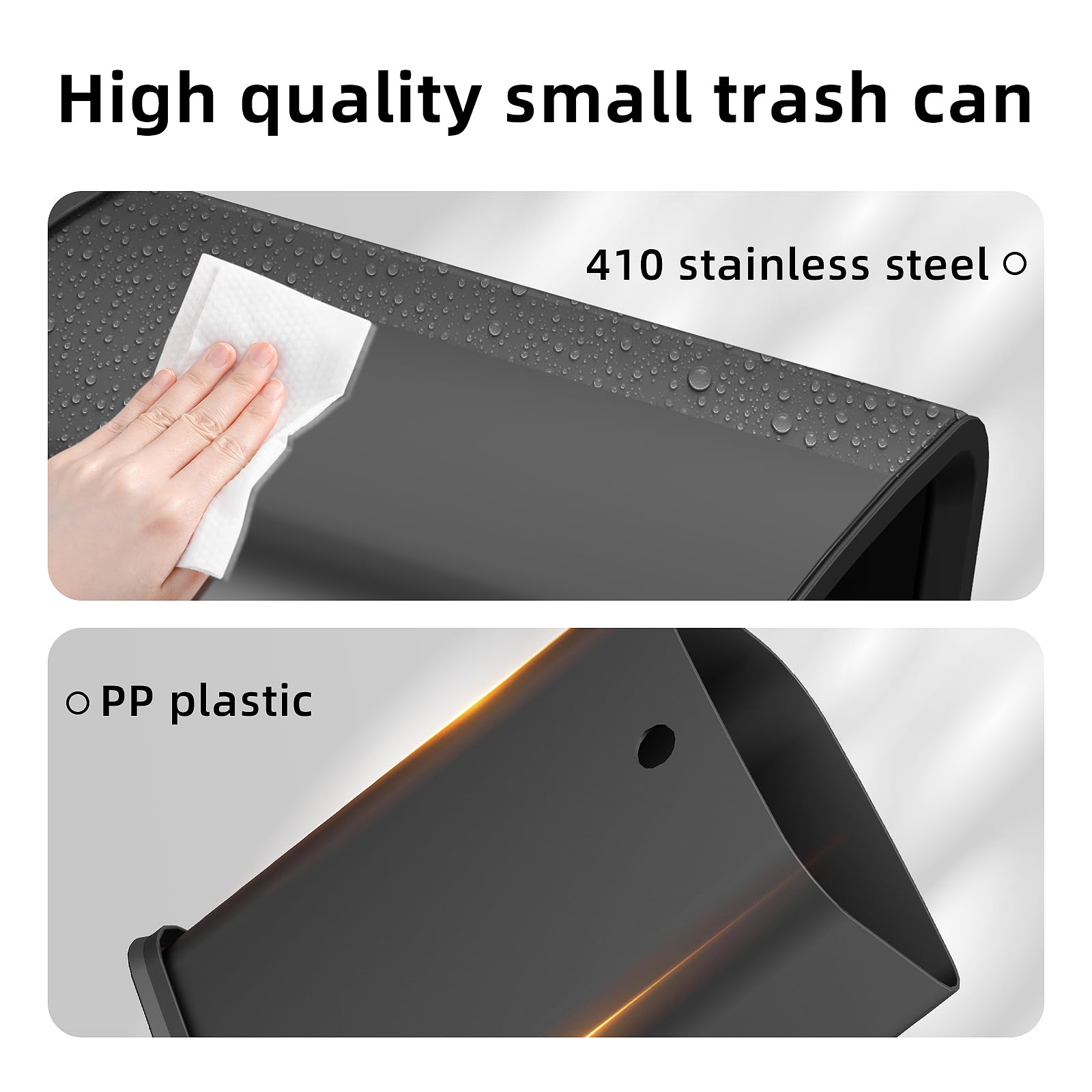 2.6 Gallon Black Metal Bathroom Trash Can with Removable Inner Bucket - Small Office Waste Basket for Bathroom, Kitchen, Bedroom & Office Use