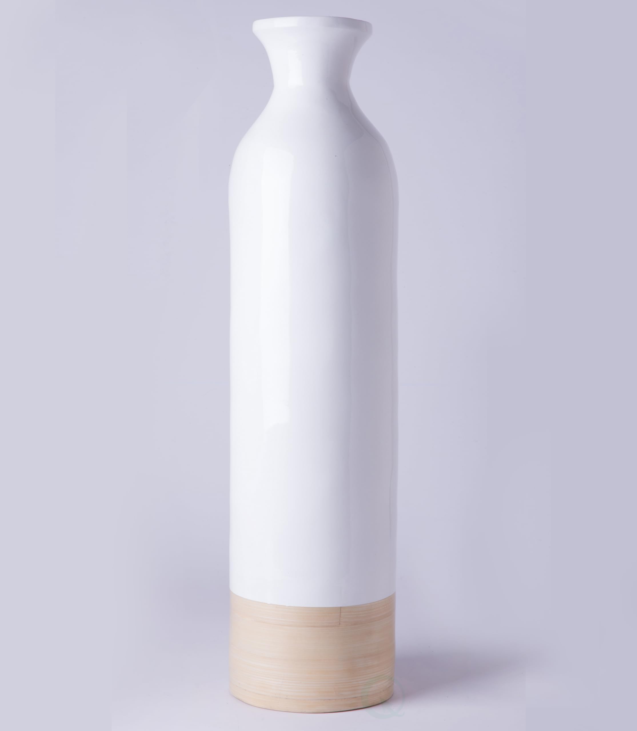 Elegant Black or White Tall Cylinder Bamboo Floor Vases - Glossy Lacquer & Natural Bamboo Finish - 31