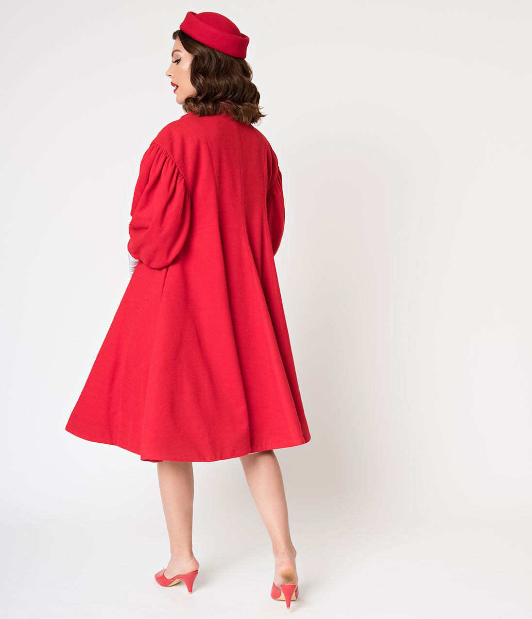 Vintage 1960s Style Red Flare Swing Coat - Barbie™ x Unique Vintage Collection | Retro Fashion Outerwear for Women, Parties & Special Occasions