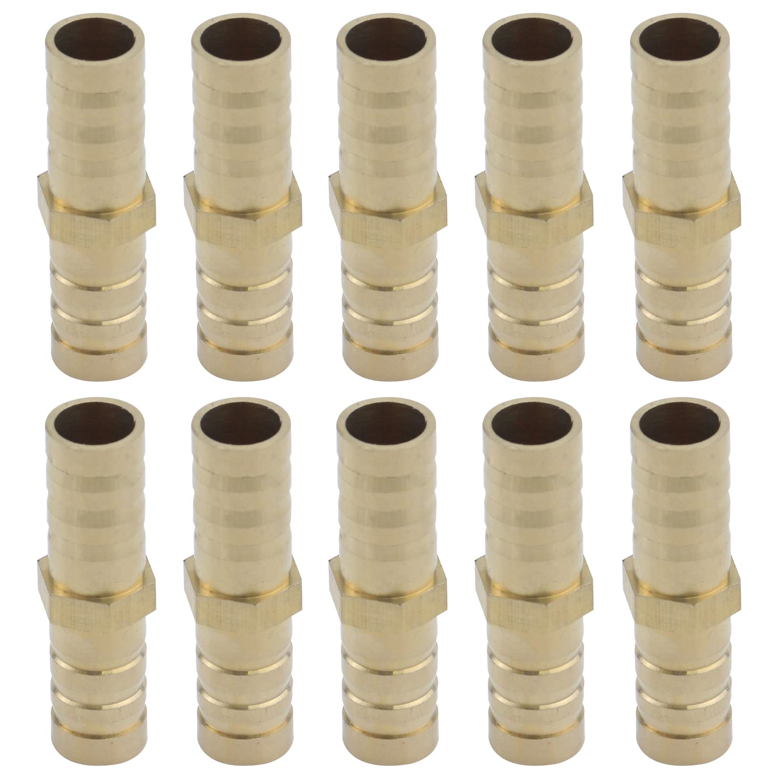 Antrader 3/8 Inch Brass Barb Hose Fitting - Straight PEX Pipe Union Connector - 10 Pack for Plumbing, Irrigation, and DIY Water Supply Systems