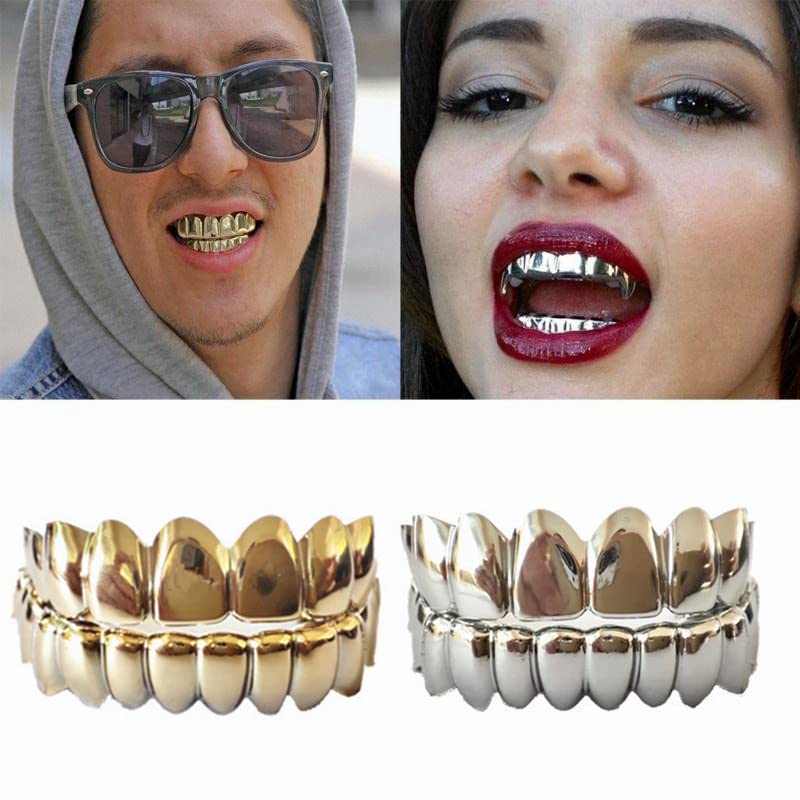 SowSmile 24K Gold Plated Silicone Gel Grillz - Custom Fit Gold Teeth Covers for Men & Women | Hip Hop Jewelry, Rap Style Accessories | Perfect for Concerts, Parties & Photo Shoots