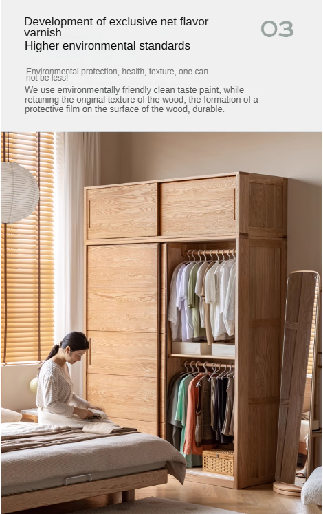 Solid Oak Wood Sliding Door Wardrobe Closet - Modern & Durable Storage for Bedroom, Living Room, or Walk-In Closet Organization