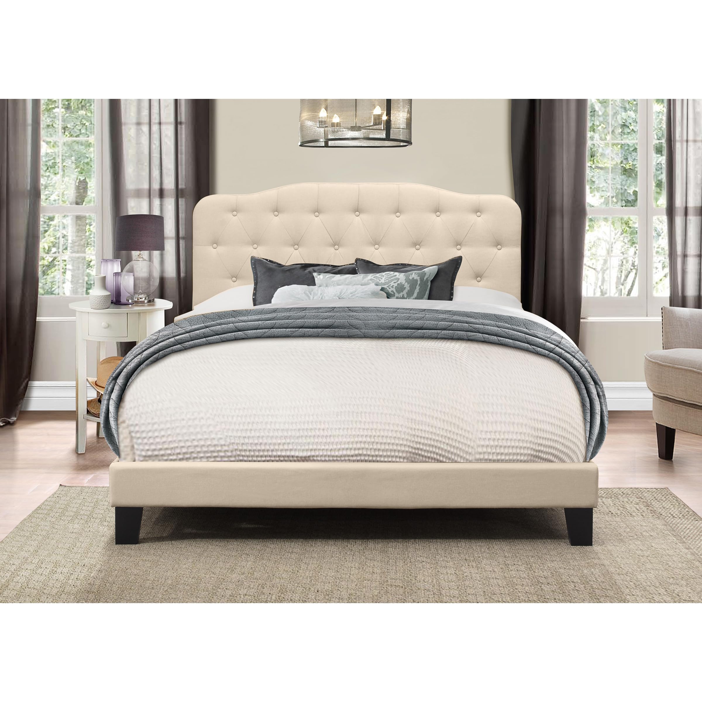Hillsdale Furniture Nicole Bed Frame - Full Size, Linen Upholstered Platform Bed with Wooden Slats | Perfect for Modern Bedrooms, Guest Rooms & Small Spaces