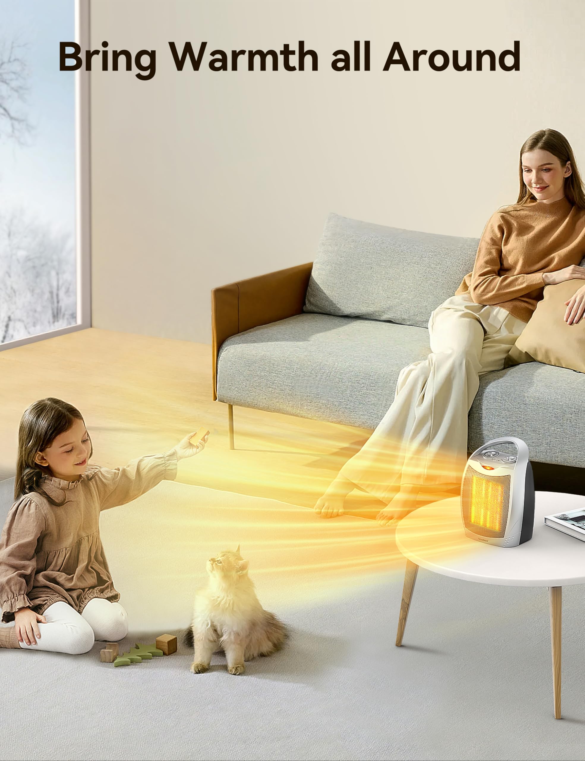 GiveBest 1500W/750W Portable Electric Space Heater with Adjustable Thermostat - Quiet Ceramic Heater Fan for Office, Bedroom & Indoor Use - Fast Heating up to 200 sq ft - Silver (Perfect for Home, Office Desk & Small Spaces)