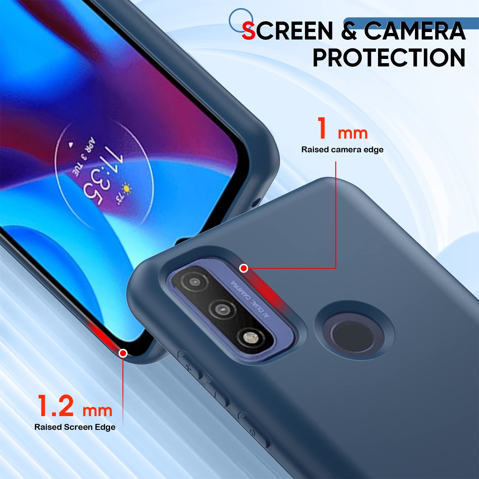 Motorola G Pure Case with 2 Pack Tempered Glass Screen Protector & Camera Lens Protector - Liquid Silicone Slim Soft Protective Phone Cover for Motorola G Pure (Blue) | Perfect for Everyday Use, Work & Travel Protection
