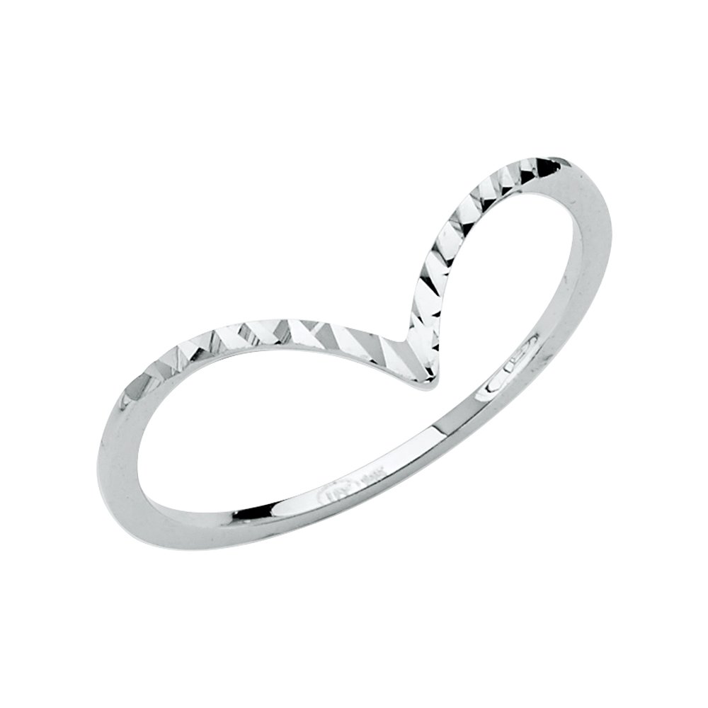 14K Solid Yellow, Rose & White Gold V-Shaped Diamond Cut Stackable Trendy Women's Rings - Perfect for Everyday Wear, Gift Giving & Layering Jewelry Looks