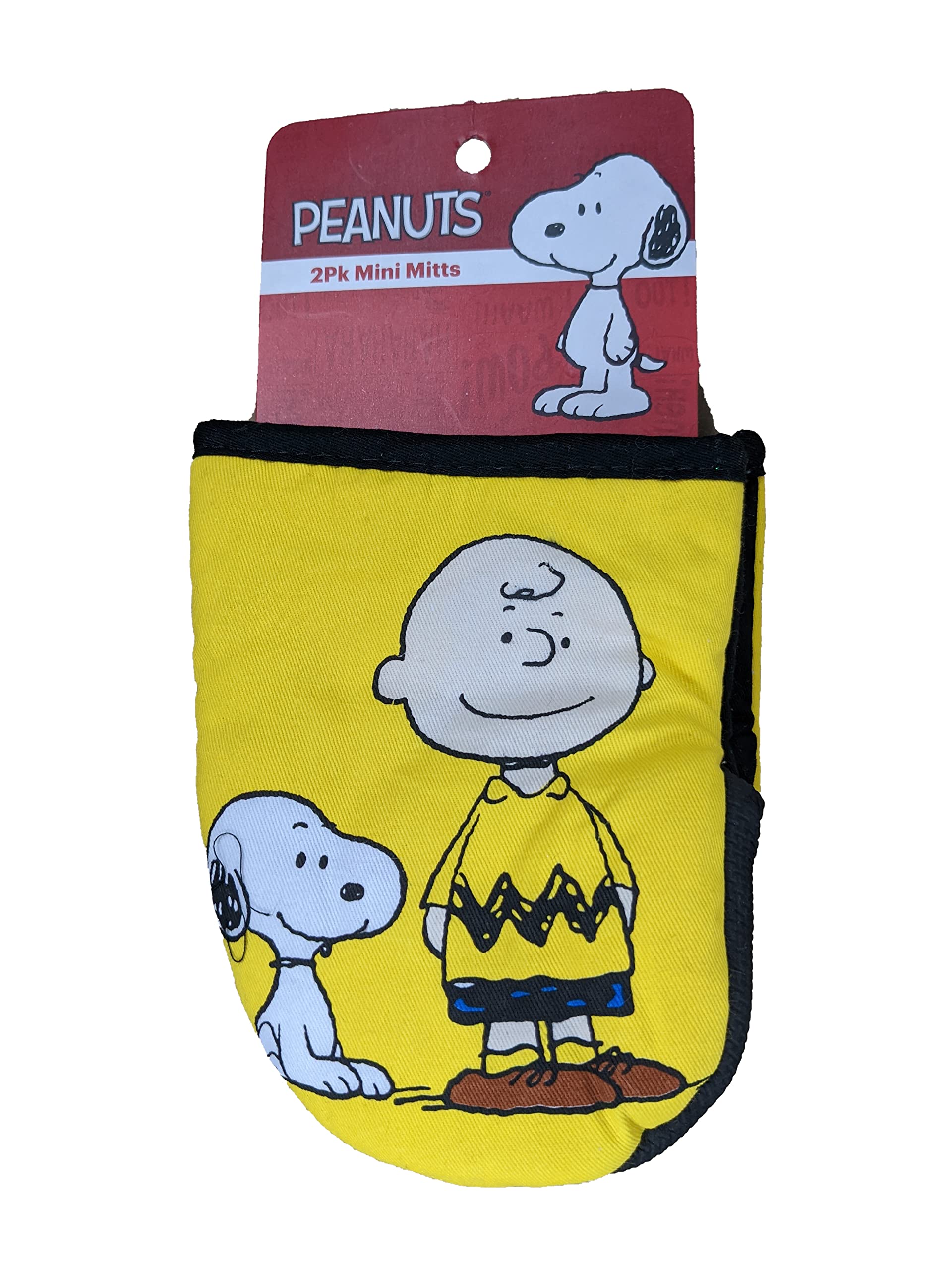 Peanuts 2-Pack Oversized Mini Oven Mitts - Yellow Charlie Brown & Snoopy Design - Heat Resistant Kitchen Gloves for Baking, Cooking & Grilling