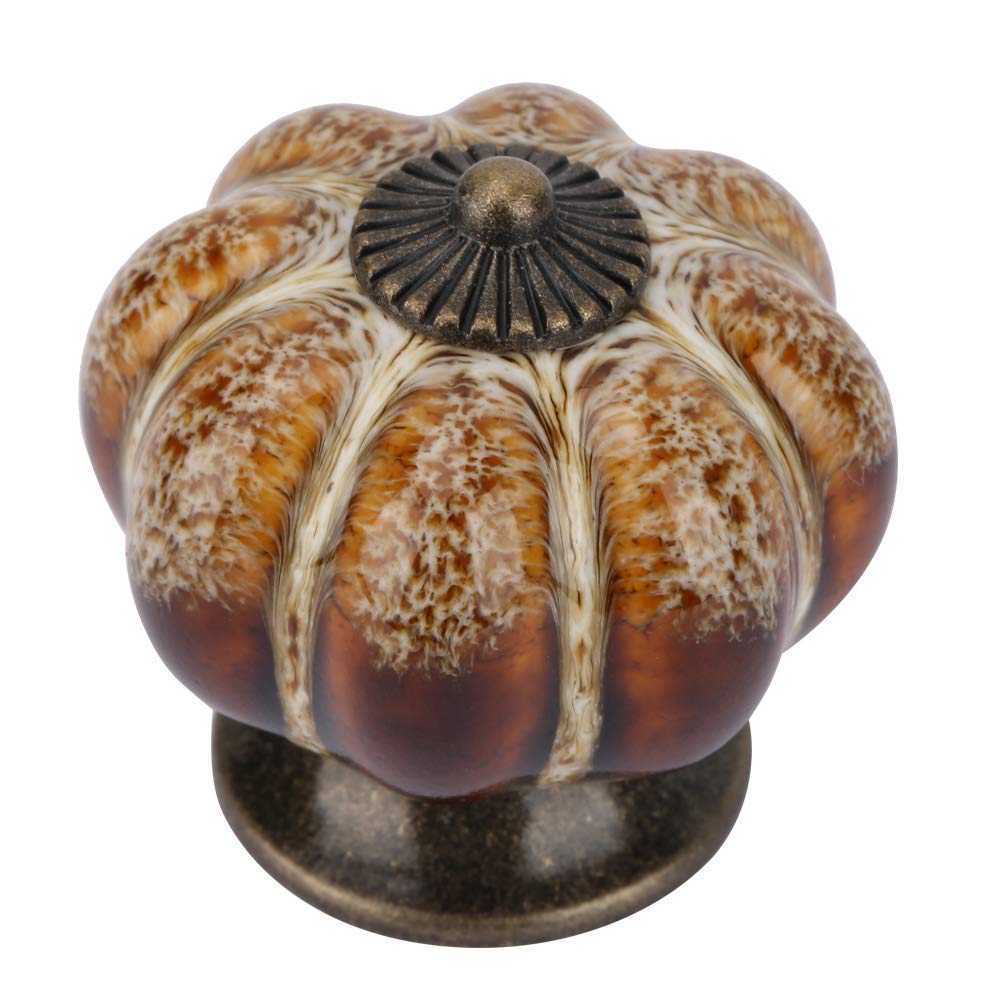 Ceramic Pumpkin Drawer Knobs - Single Hole Cabinet Knobs for Dresser, Vanity, Nightstand & Wardrobe - Large Size (1001A) Leopard White - Perfect for Kitchen Cabinets, Bathroom Vanities & Vintage Furniture Decor