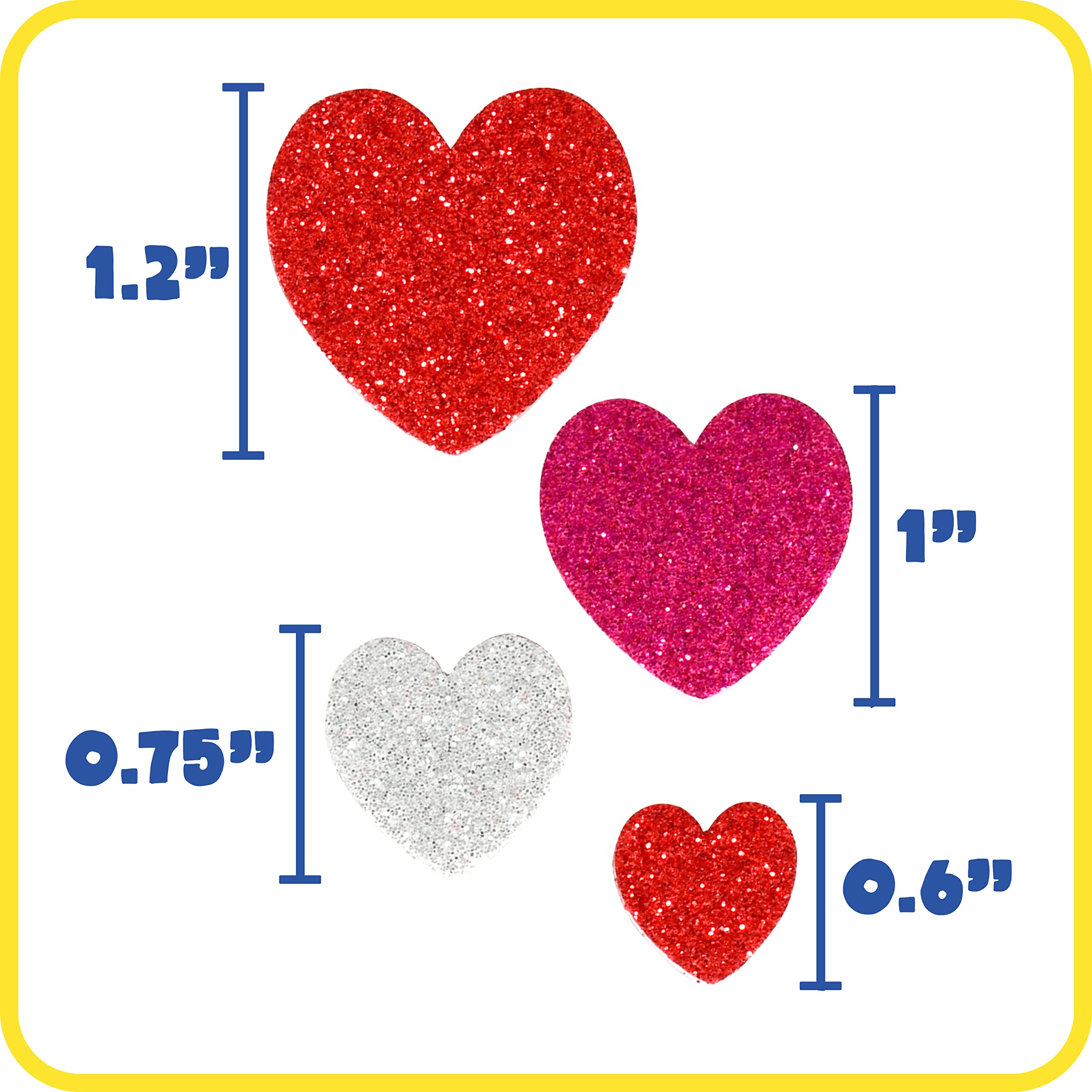 READY 2 LEARN Glitter Foam Stickers - 168 Self-Adhesive Heart Stickers for Kids (Red, Pink, Silver) - Perfect for Scrapbooking, DIY Crafts, School Projects & Party Decorations